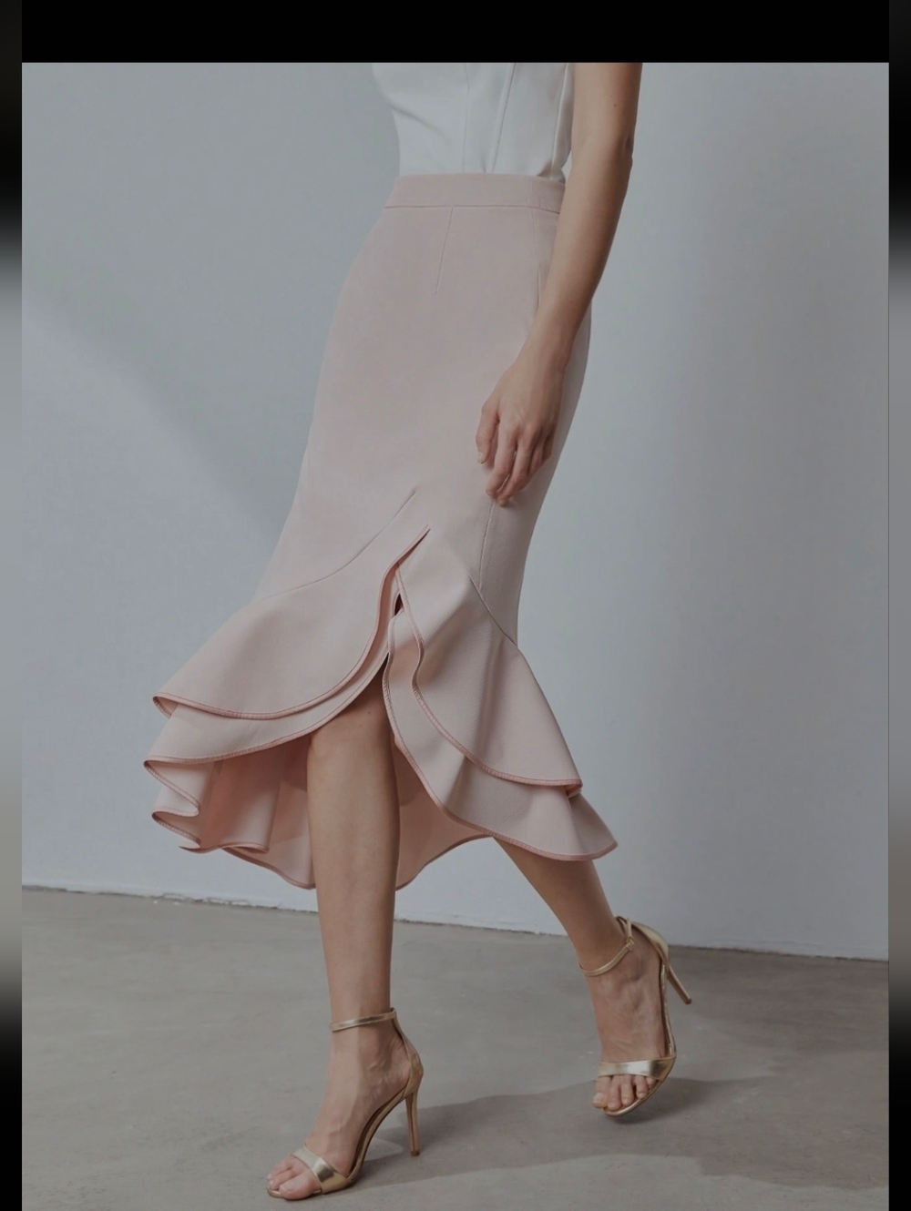 MOTF Blush Pink High-Low Ruffle Hem Skirt